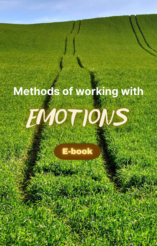 E-book cover, green field „working with emotions"