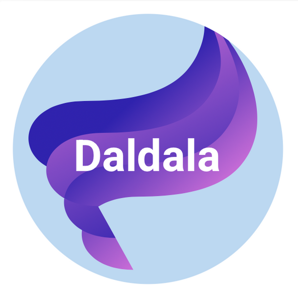 logo firmy daldala well-being. Fioletowe falbanki w niebieskim kole