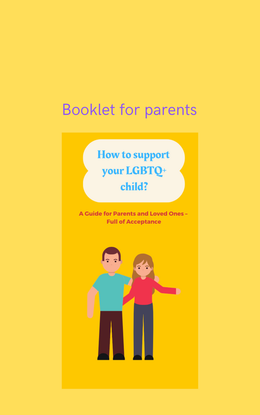 booklet cover, yellow, illustration, „How to support your LGBTQ+ child?"